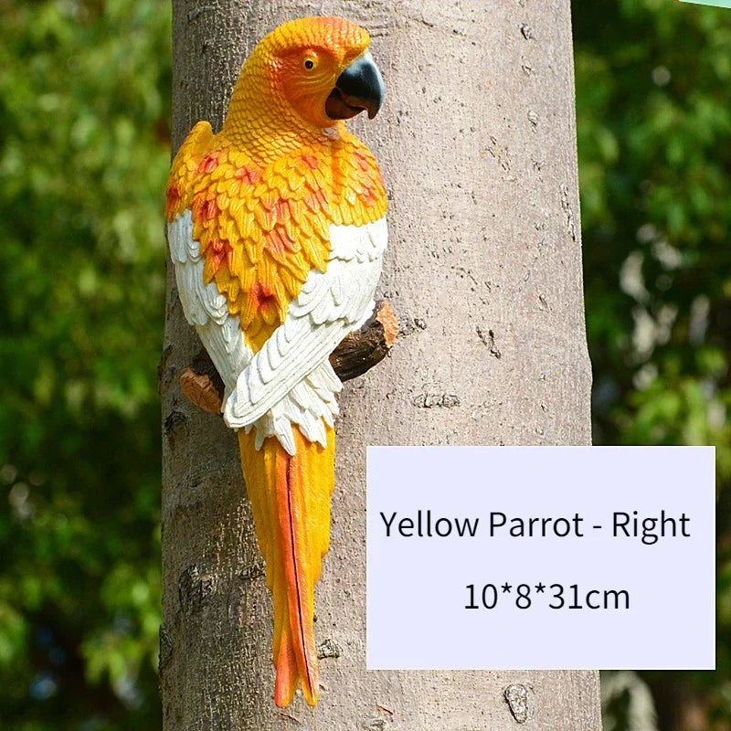 Simulation Parrot Statue Birds Wall Mounted Outdoor Garden Resin Tree Hanging Decoration Animal Sculpture Home Ornament Decor