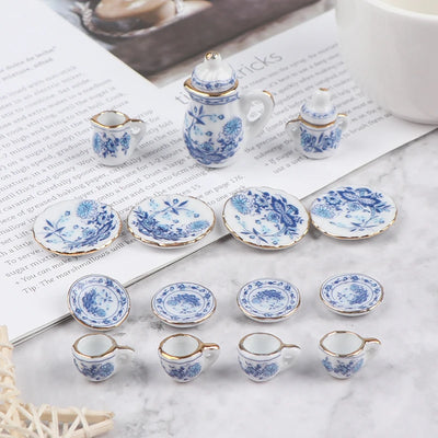 9type 1Set 1/12 Dollhouse Miniature Accessories Mini Ceramic Tea Set Simulation Kettle Plate Cup Model Toy Doll House Decoration