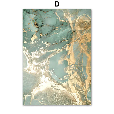 Sand Waves Gold Palm Posters Abstract Green Marble Line Coral Wall Art Print Canvas Painting Wall Pictures For Living Room Decor