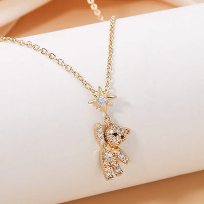 Obega Lovely Bear Necklaces for Women Cubic Zircon Inlaid Golden Neck Chain Female Necklaces Cute Jewelry Pendant