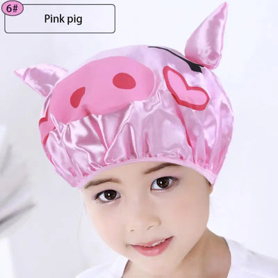 Children's Cartoon Shower Cap Double-layer Waterproof Material Cute Frog Print Satin Washing Cap Bath Cap Head Cover Shower Cap