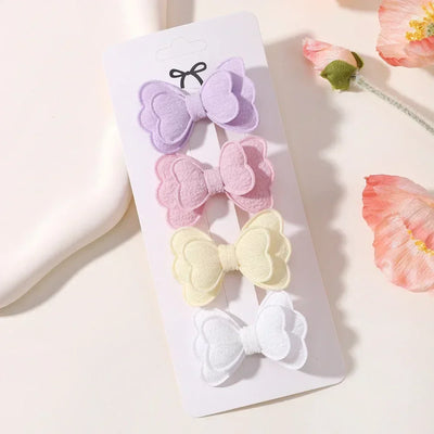 4Pcs/set Butterfly Hair Clip Set for Girls Double Layered Bow Cute Bangs Hair Pin Cotton Safe Kids Baby Hair Accessories Set