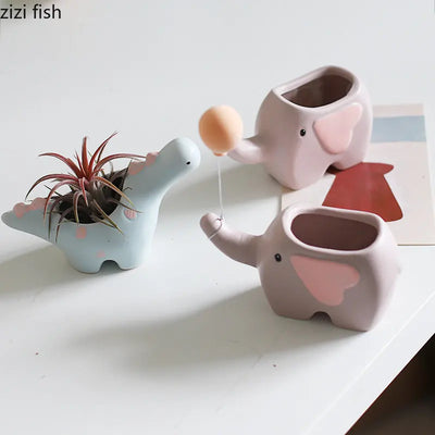 Cartoon Animal Ceramic Flower Pot Succulent Flowerpot Desktop Small Plant Pot Garden Pots Garden Supplies Potting Decoration