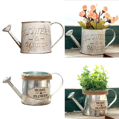 Vintage Watering Can Flower Kettle Retro Water Bucket Sprinkler Pot Iron Flower Pots Metal Vase Home Garden Decoration