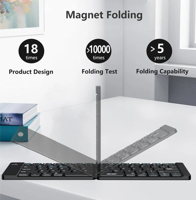 Mini Foldable Wireless Keyboard Ultra Slim Portable Bluetooth Keyboard Rechargeable Folding Keyboard for Windows Android IOS