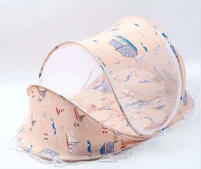 BABY MOSQUITO NETTING FOLDING CRIB BEDDING WITH MATTRESS & PILLOW, TRAVEL BED SUPPLIES FOR BABY (0-3 YEARS OLD)
