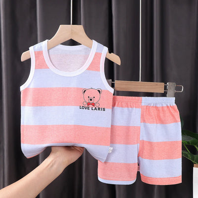 2PCS CHILDREN'S CLOTHING VEST SUIT SUMMER COTTON T-SHIRTS SHORTS BOYS GIRLS SLEEVELESS KIDS CLOTHES FOR BABY