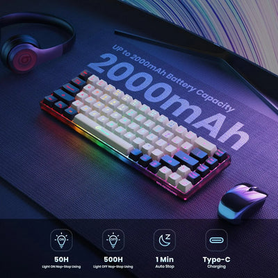 GEODMAER 65% Wireless Gaming Keyboard 2.4G Rechargeable Backlit Gaming Keyboard 68 Keys Anti-ghosting No-Conflict Keyboard forPC