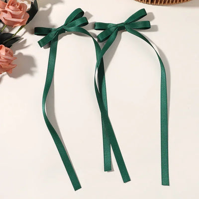 2pcs 2025 New Cute Ribbon Bow Headband Long Tassel Hair Clip Women's Hair Accessories Girls Party Headwear Side Clips Wholesale