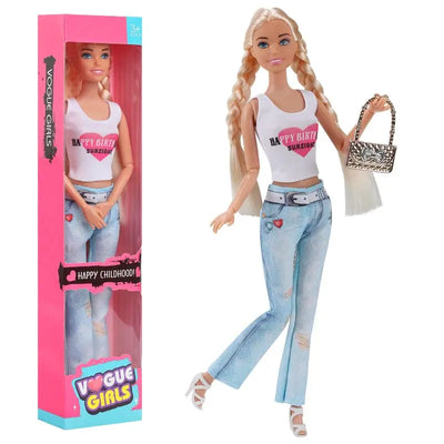 11-Inch Miniso Anime Barbie Series Doll Fashion Travel Striped Shirt Jeans Hat Toy Girls Play House Interactive Toys Kid Gift