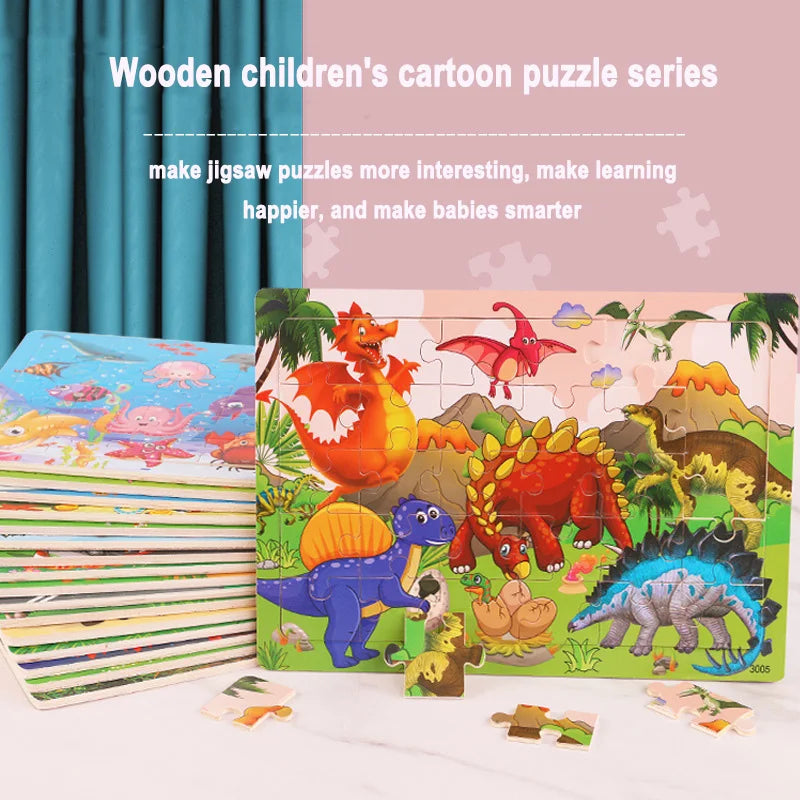 Wooden Jigsaw 3d Puzzle Kids Cartoon Animal Vehicle Puzzles Game Baby Early Learning Educational Toys parenting skill