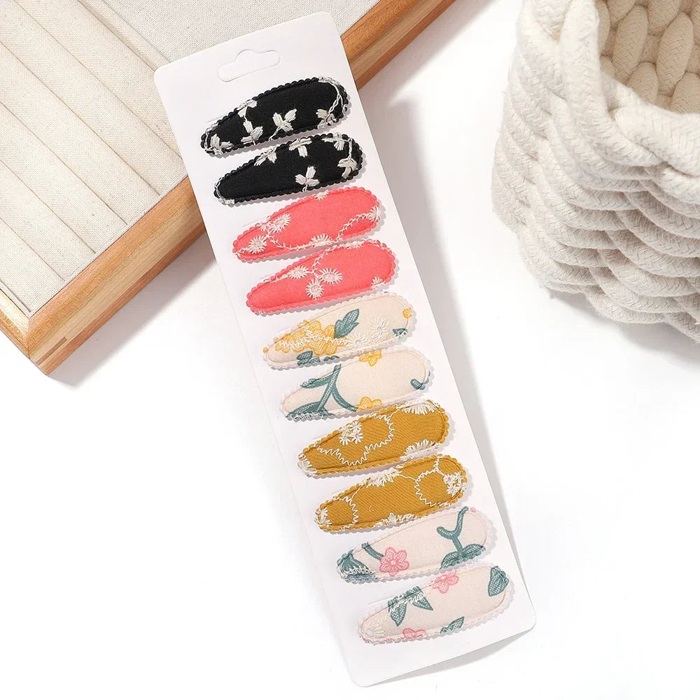 10Pcs/Lot Fresh Print Cotton Alloy Hair Clips for Kids Fabric Plaid BB Hairpins Girl Hairgripe Headwear Baby Hair Accessories