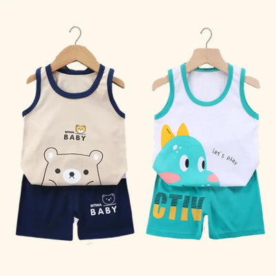 2PCS CHILDREN'S CLOTHING VEST SUIT SUMMER COTTON T-SHIRTS SHORTS BOYS GIRLS SLEEVELESS KIDS CLOTHES FOR BABY