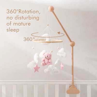 BABY CRIB MOBILE RATTLE TOY – SOFT FELT TEDDY VELVET PINK BEAR HANGING TOY WITH HOLDER FOR INFANTS (0-12 MONTHS)y Holder Bracket Crib Girl Toy