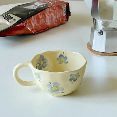 Ceramic Mugs Coffee Cups Hand Pinched Irregular Flower Milk Tea Cup Ins Korean Style Oatmeal Breakfast Mug Drinkware Kitchen