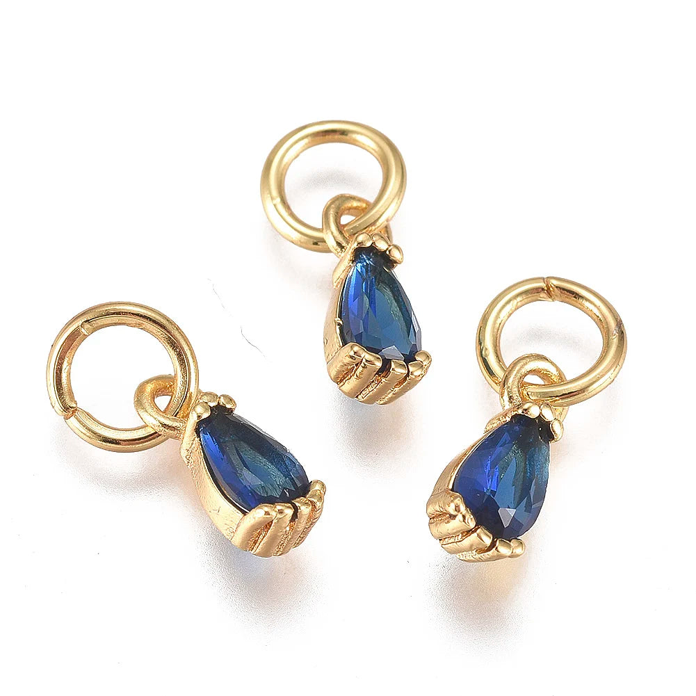 20pcs Small Brass Cubic Zirconia Charms with Jump Ring Real 18K Gold Plated Faceted Teardrop Pendants for Jewelry Making 8x3x3mm
