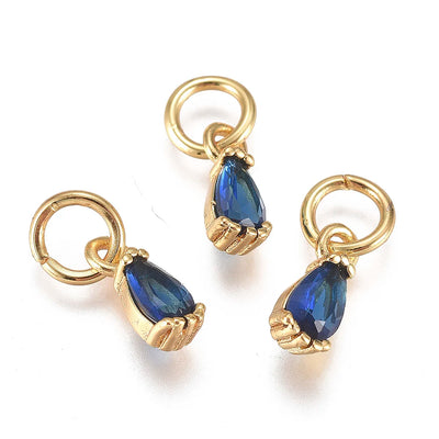 20pcs Small Brass Cubic Zirconia Charms with Jump Ring Real 18K Gold Plated Faceted Teardrop Pendants for Jewelry Making 8x3x3mm