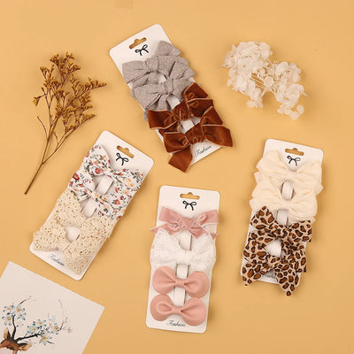 4PCS/SET LEOPARD DOT PRINT BOWKNOT HAIR BOW CLIPS BABY GIRLS LACE COTTON LINEN BARRETTES SAFETY HAIRPINS HEADWEAR ACCESSORIES