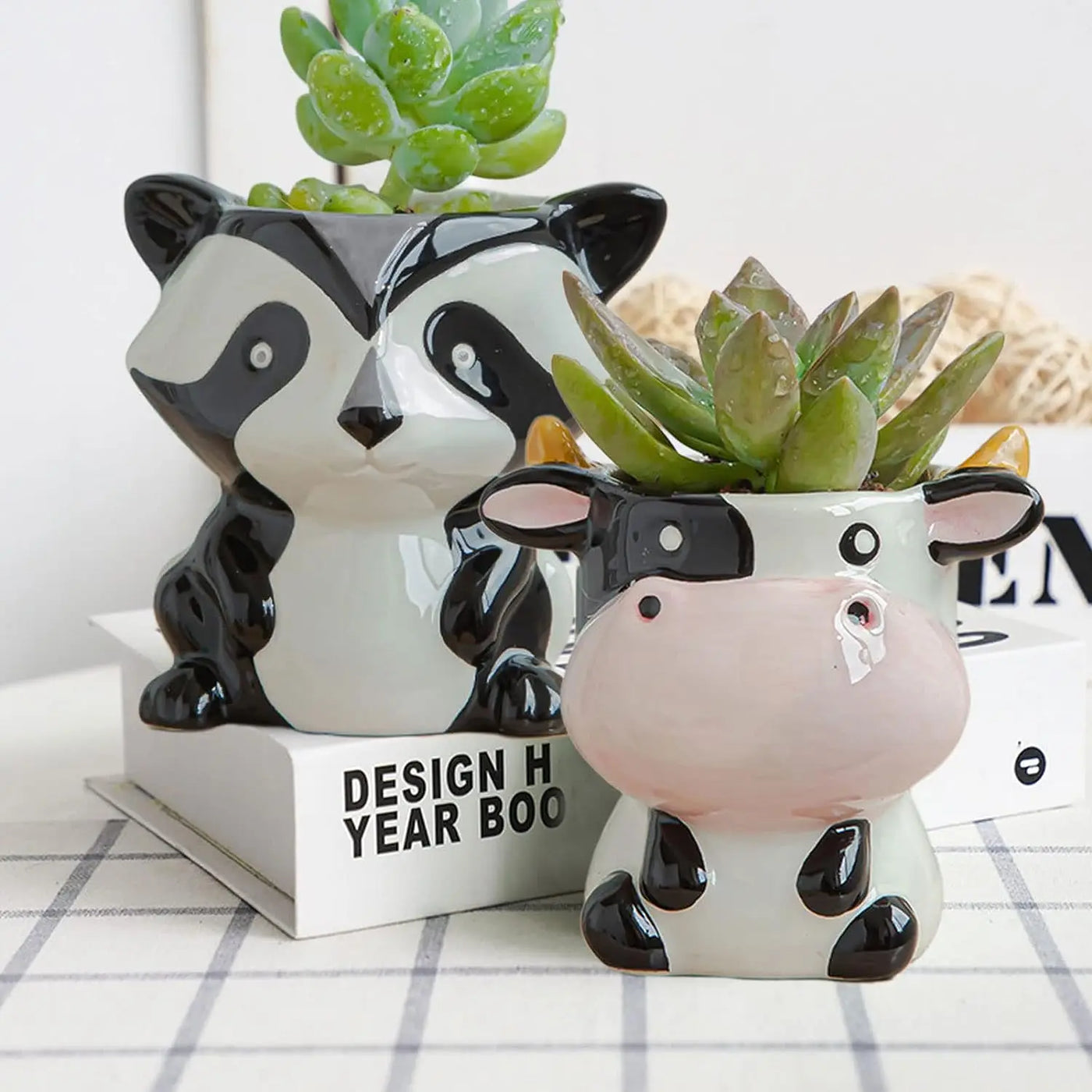 Cute Nordic Style Ceramic Animal Flower Pot Cartoon Zebra Sheep Cow Head Mini Pot Succulents Plants Bonsai Pots Home Decoration