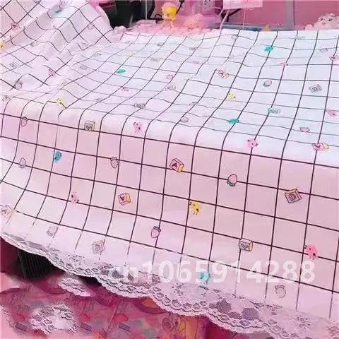 2023 Girls Hot Pink Tablecloth Ins Cute Plaid Desk Cloth Dormitory Computer Wallpaper Mat New Kawaii Room Decoration Table Cover