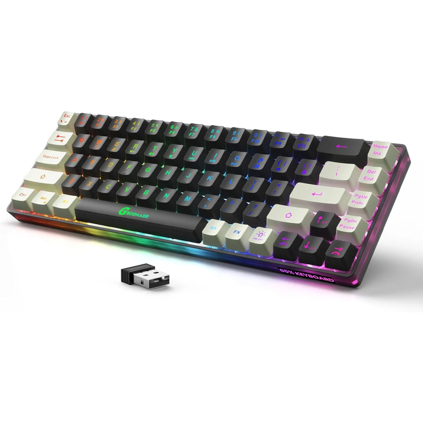 GEODMAER 65% Wireless Gaming Keyboard 2.4G Rechargeable Backlit Gaming Keyboard 68 Keys Anti-ghosting No-Conflict Keyboard forPC