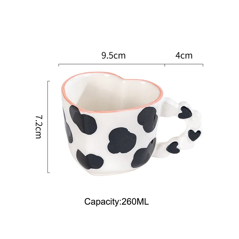 Cute Ins Style Heart Shape Coffee cup with Saucer Hand Painted Love Ceramics Mug Festival Gifts Afternoon tea Cup Breakfast cups