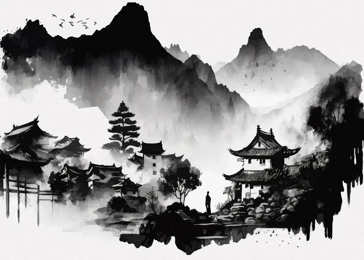 Chinese Landscape Birds Forest Mountain River Koi Carp Fish Ink Art Poster Canvas Painting Wall Art Prints Picture Home Decor