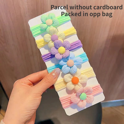 6Pcs/Set Children's Headbands Flower Hair Ring Sweet and Cute Ponytail Hair Ring Little Girl Braided Towel Ring Hair Accessories