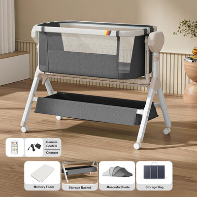 Automatic Rocking Bassinet, Baby Cribs, Infant Beside Sleeper, Newborn Co-Sleeper,Unisex Baby Sleeping Bed, Portable Travel Crib