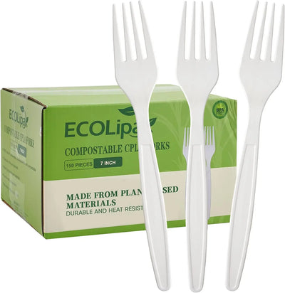 50-pack, 7-inch biodegradable disposable cutlery fork, heavy-duty bio-based CPLA cutlery for parties, barbecues and picnics