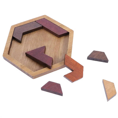 12 pcs Hexagon Tangram Jigsaw Puzzles Wooden Puzzle Games Brain Puzzles For Kids Assembly Disentanglement Puzzle toy