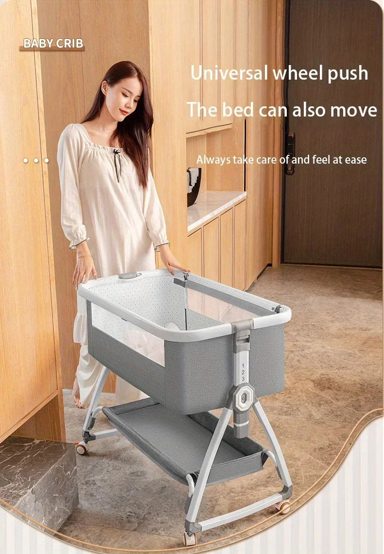 Baby Crib, Portable Splicing, Cradle Bed, Foldable Height Adjustable Splicing, and Movable Bedside Swing, Cradle Bed