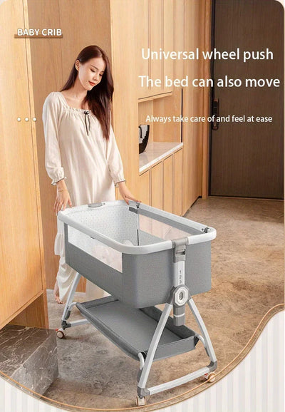 Baby Crib, Portable Splicing, Cradle Bed, Foldable Height Adjustable Splicing, and Movable Bedside Swing, Cradle Bed