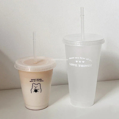 Water Bottle for Coffee Juice Milk Tea Plastic Cold Cups with Lid Straw Portable Reusable Drinking Tools Drinkware