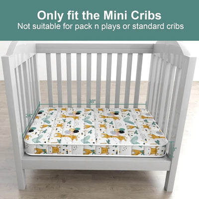 3" Mini Crib Mattress, 38" x 24" High-Density Foam, Odorless & Steady, Giraffe Print, Fits Mini Crib
