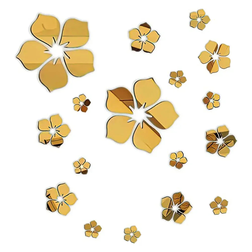 18Pcs 3D Acrylic Flower Mirror Wall Stickers Self Adhesive Art Flower Sticker Decals For Home Bedroom Living Room Decor