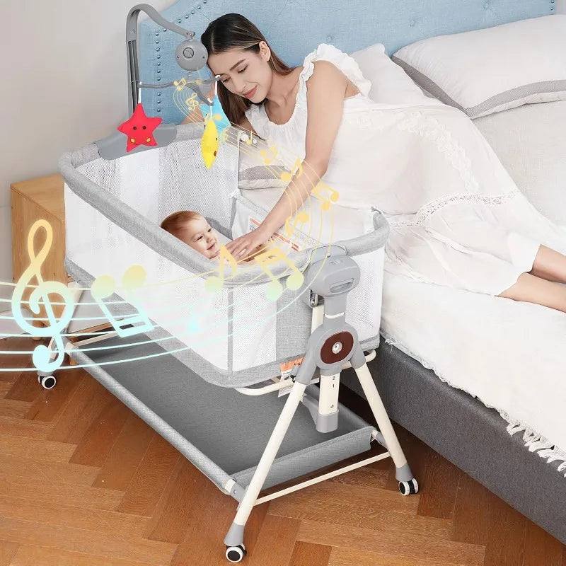 3 IN 1 BABY ROCKING BASSINET BEDSIDE SLEEPER WITH MUSICAL TOYS – CONVERTIBLE CRIB FOR NEWBORNS AND INFANTS
