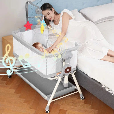 3 IN 1 BABY ROCKING BASSINET BEDSIDE SLEEPER WITH MUSICAL TOYS – CONVERTIBLE CRIB FOR NEWBORNS AND INFANTS