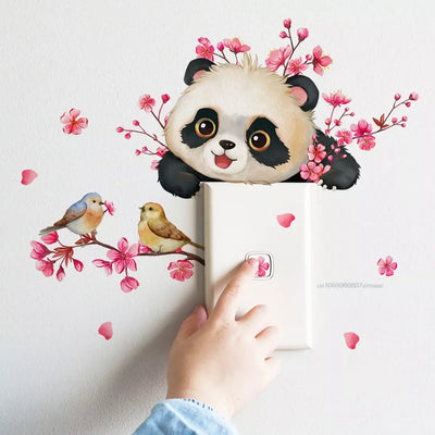 1pcs Cute Branch Plum Blossom Panda Wall Sticker Switch Sticker for Kid Bedroom Living Room Home Decoration Self Adhesive
