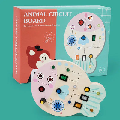 Montessori Busy Board Wooden Sensory Toys LED Light Switch Control Board Animal Educational Children Travel Toys 2-4 Years Old