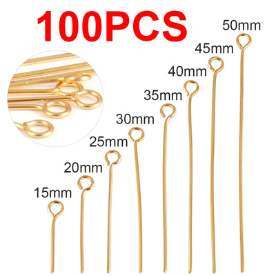 100pcs 15-50MM Stainless Steel Flat Head Eye Head Pins Jewelry Findings For Jewelry Making Supplies Ball Head Pins Accessories