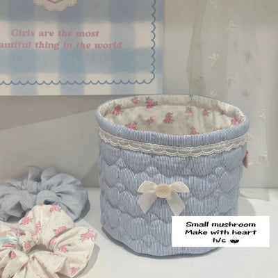 handmade ins ballet style heart clip cotton quilted cylinder square pen holder desktop storage box storage and organizing basket
