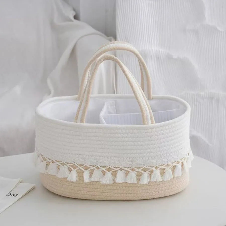 Fashion Multifunctional Cotton Rope Diaper Caddy Bag Baby Feeding Bottle Toy Diaper Organizer Storage Basket Bags in Home Car