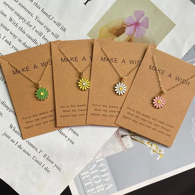 Korean Fashion Flower Pendant Necklace for Girl Women White Yellow Color Trendy Choker Necklace Gift for Summer Wholesale