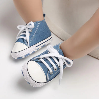 CLASSIC CANVAS BABY SPORTS SHOES – GENDER-NEUTRAL FIRST WALKER WITH NON-SLIP SOFT SOLES FOR NEWBORN & TODDLER CRIB USE