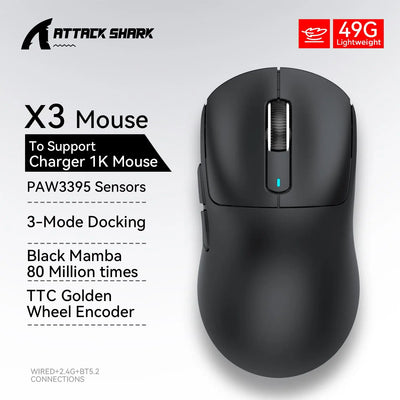 AttackShark X3/X3Pro Wireless Gaming Mouse,PAW3395 26K DPI 1K/4K, 3-mode lightweight gaming mouse,suitable for multiple systems
