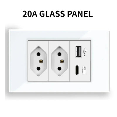 Shawader Electric Power Wall Switch Brazil US Mexico Glass Panel 118 Jack Three Position Outlet Home Office Kitchen 1/2/3/4Gang
