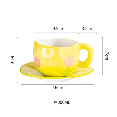 Creative Ceramic mug Hand-painted Flower Clouds Coffee Cup with Saucer Irregular Handmade Cup Breakfast Milk Tea Cups Gift Set