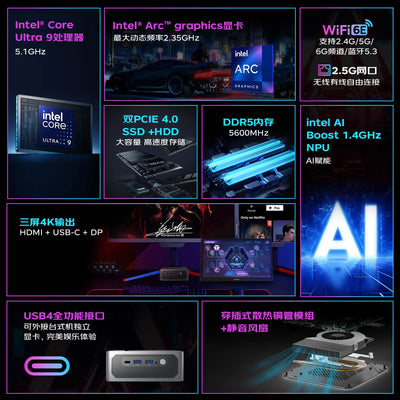 MOREFINE New Mini Pc S800 Intel Core Ultra 9 185H Ultra 7 155H Diy Gaming Computer Laptop Gamer Desktop Computers Windows11PRO