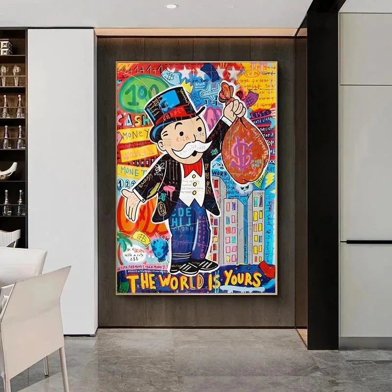 Graffiti Art Alec Monopoly Canvas Posters Inspirational Artwork The World Is Yours Money Paintings on The Wall Modern Home Decor